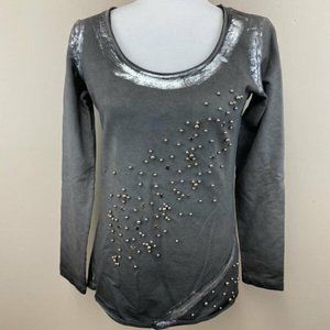 NWT Zarga M Boutique Black Gray Silver Metallic Beaded Star Art Shirt Custom Dye